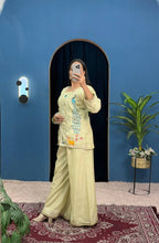 Teeya Creation Cream Color Shimmer Silk Embroidery Work Fully Stitched Co-Ord Set | Grocsy