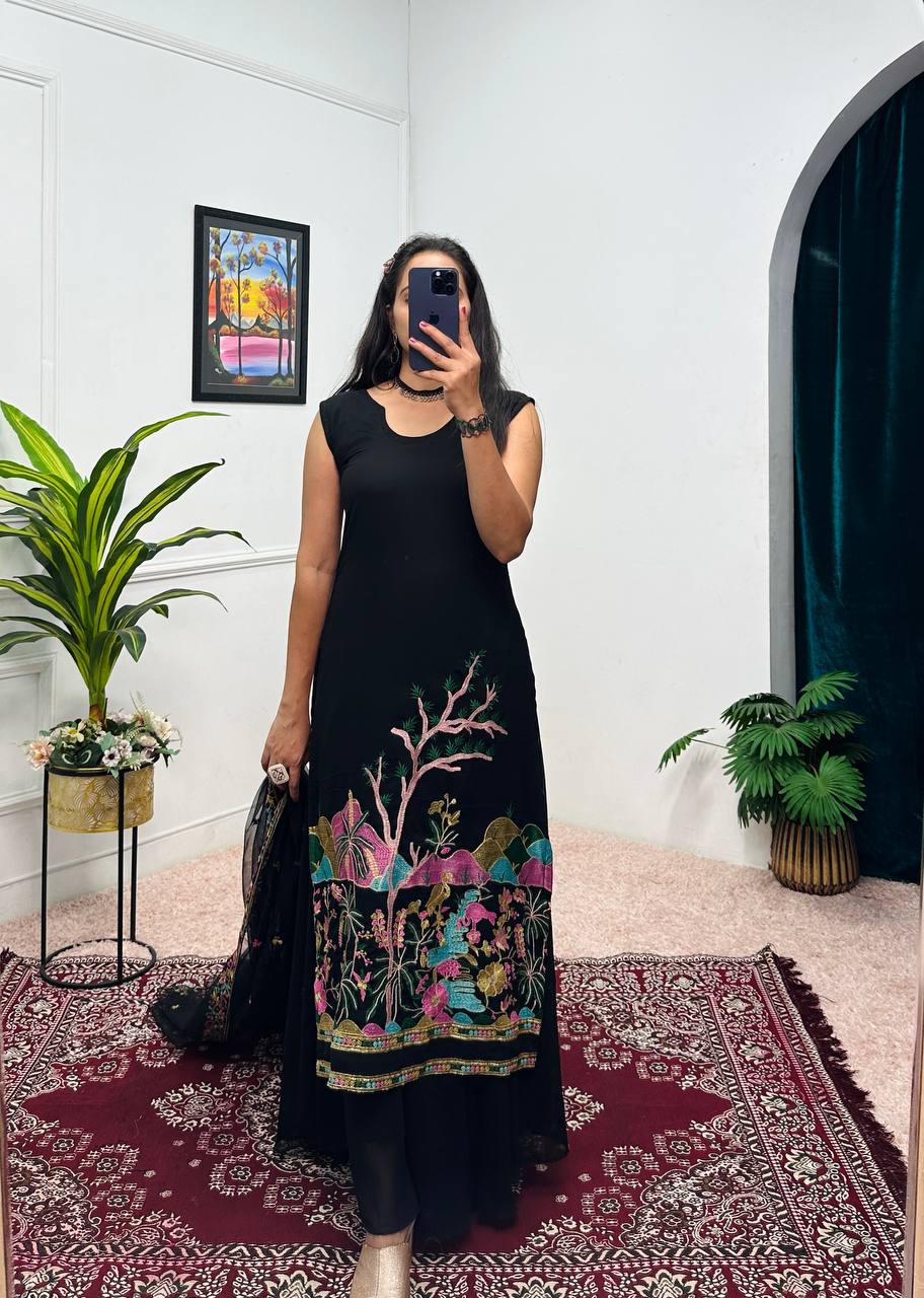 Teeya Creation Black Color Faux Georgette Heavy Embroidery Work Fully Stitched Salwar Suit | Grocsy