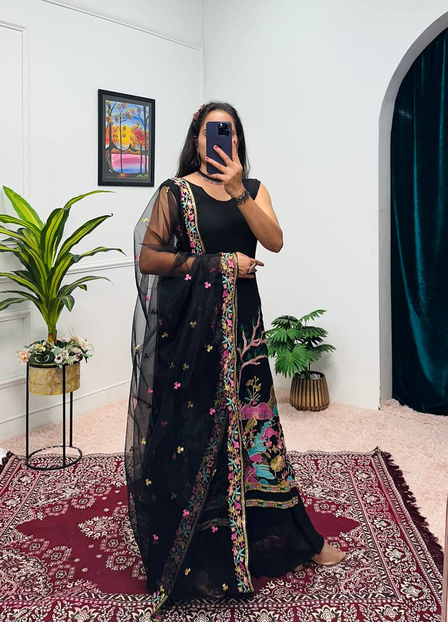 Teeya Creation Black Color Faux Georgette Heavy Embroidery Work Fully Stitched Salwar Suit | Grocsy