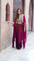 Teeya Creation Rani Color Faux Georgette Heavy Embroidery Work Fully Stitched Shrug Set | Grocsy