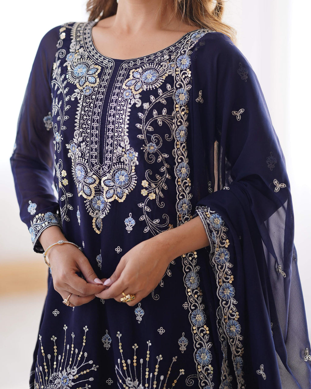 Teeya Creation Dark Purple Color Faux Georgette Heavy Embroidery Work Fully Stitched Sharara Set | Grocsy