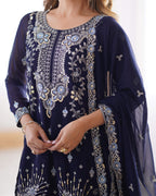 Teeya Creation Dark Purple Color Faux Georgette Heavy Embroidery Work Fully Stitched Sharara Set | Grocsy