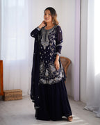 Teeya Creation Dark Purple Color Faux Georgette Heavy Embroidery Work Fully Stitched Sharara Set | Grocsy