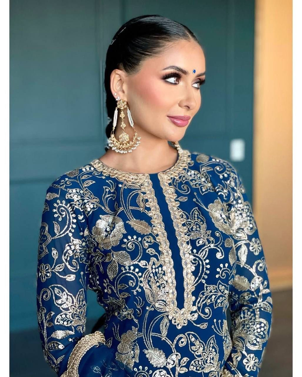 Teeya Creation Blue Color Faux Georgette Heavy Work Fully Stitched Sharara Set | Grocsy