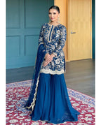 Teeya Creation Blue Color Faux Georgette Heavy Work Fully Stitched Sharara Set | Grocsy