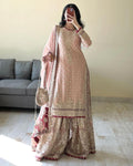 Teeya Creation Peach Color Faux Georgette Heavy Embroidery Work Pakistani Style Fully Stiched Palazo Set | Grocsy