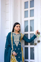 Teeya Creation Teal Color Chinon Silk Heavy Work Fully Stitched Pakistani Salwar Suit | Grocsy