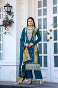 Teeya Creation Teal Color Chinon Silk Heavy Work Fully Stitched Pakistani Salwar Suit | Grocsy