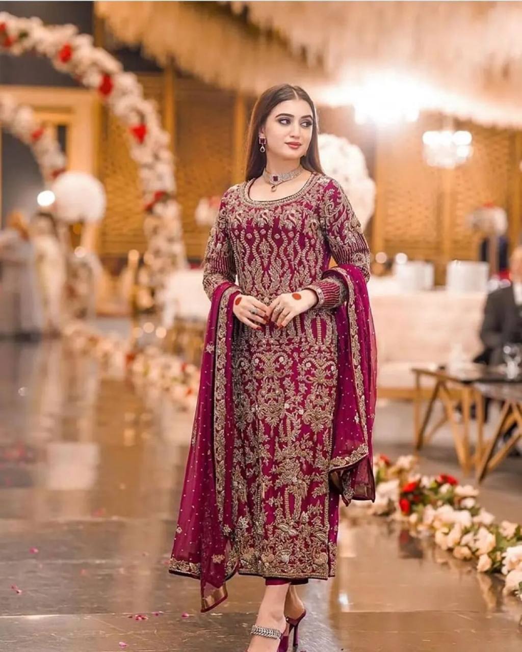 Teeya Creation Rani Color Faux Georgette Heavy Work Fully Stitched Pakistani Salwar Suit | Grocsy