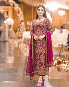 Teeya Creation Rani Color Faux Georgette Heavy Work Fully Stitched Pakistani Salwar Suit | Grocsy