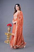 Teeya Creation Orange Color Chinon Silk Heavy Embroidery Work Pakistani Fully Stitched Salwar Suit | Grocsy