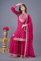 Teeya Creation Rani Color Chinon Silk Heavy Embroidery Work Pakistani Fully Stitched Salwar Suit | Grocsy