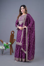 Teeya Creation Wine Color Chinon Silk Heavy Embroidery Work Pakistani Fully Stitched Salwar Suit | Grocsy