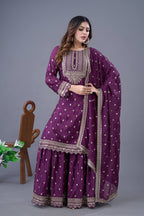 Teeya Creation Wine Color Chinon Silk Heavy Embroidery Work Pakistani Fully Stitched Salwar Suit | Grocsy