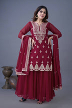Teeya Creation Maroon Color Faux Georgette Heavy Embroidery Work Pakistani Fully Stitched Salwar Suit | Grocsy