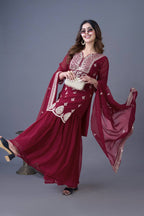 Teeya Creation Maroon Color Faux Georgette Heavy Embroidery Work Pakistani Fully Stitched Salwar Suit | Grocsy