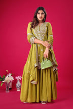 Teeya Creation Olive Color Faux Georgette Heavy Embroidery Work Pakistani Fully Stitched Salwar Suit | Grocsy