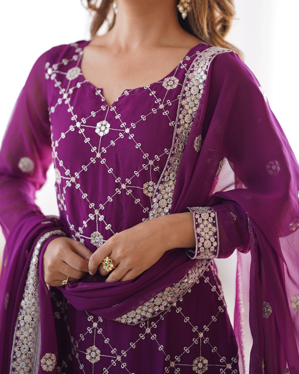 Teeya Creation Wine Color Faux Georgette Embroidery Work Fully Stitched Salwar Suit | Grocsy