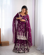 Teeya Creation Wine Color Faux Georgette Embroidery Work Fully Stitched Salwar Suit | Grocsy