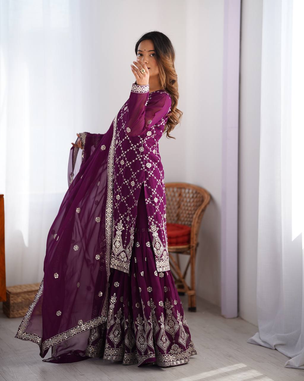 Teeya Creation Wine Color Faux Georgette Embroidery Work Fully Stitched Salwar Suit | Grocsy