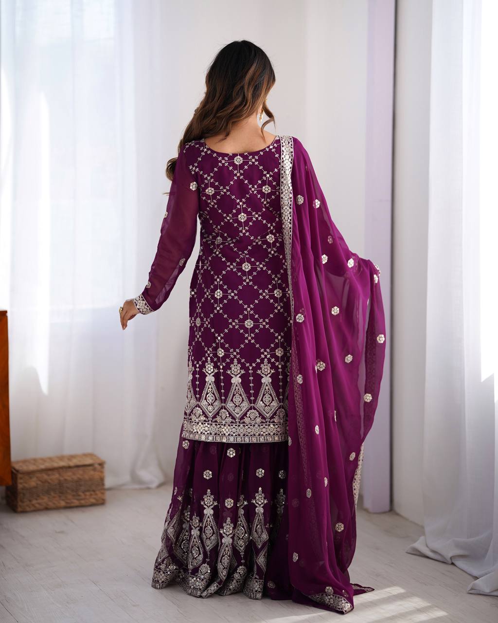 Teeya Creation Wine Color Faux Georgette Embroidery Work Fully Stitched Salwar Suit | Grocsy