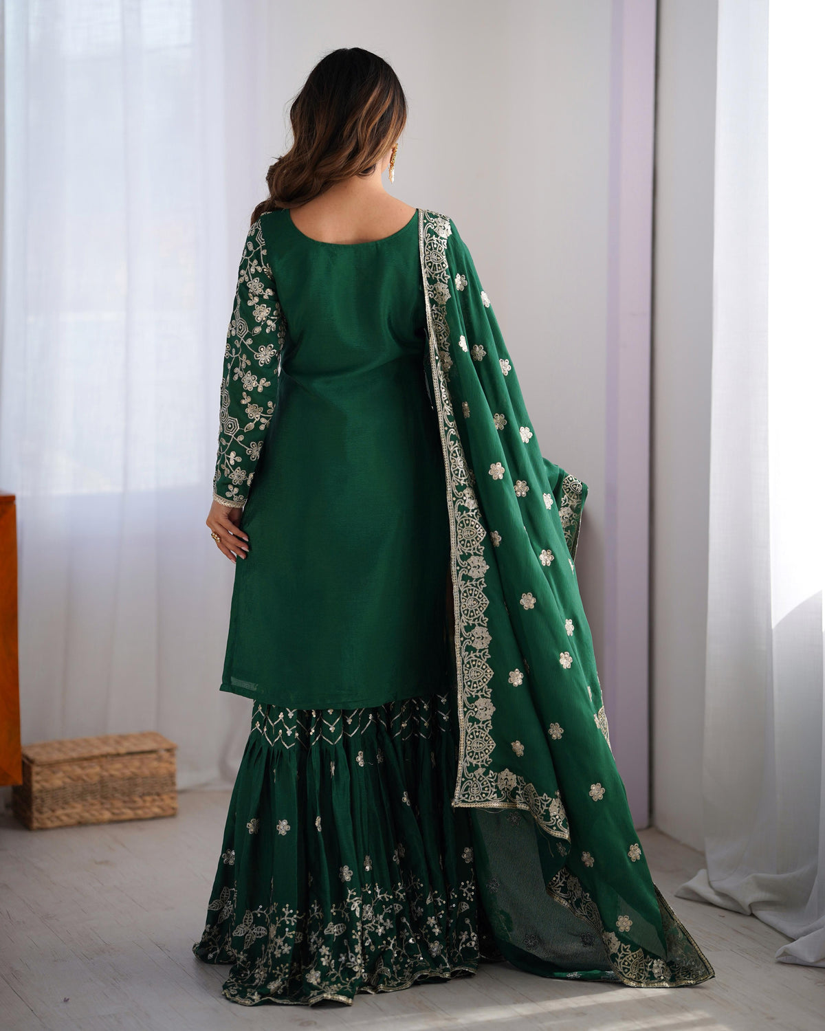 Teeya Creation Green Color Chinnon Silk Embroidery Work Fully Stitched Salwar Suit | Grocsy