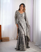 Teeya Creation Grey Color Chinnon Silk Embroidery Work Fully Stitched Salwar Suit | Grocsy