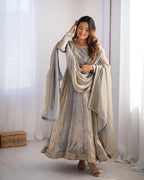 Teeya Creation Grey Color Fendy Silk Embroidery Work Fully Stitched Gown | Grocsy