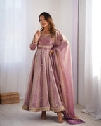 Teeya Creation Lavender Color Fendy Silk Embroidery Work Fully Stitched Gown | Grocsy