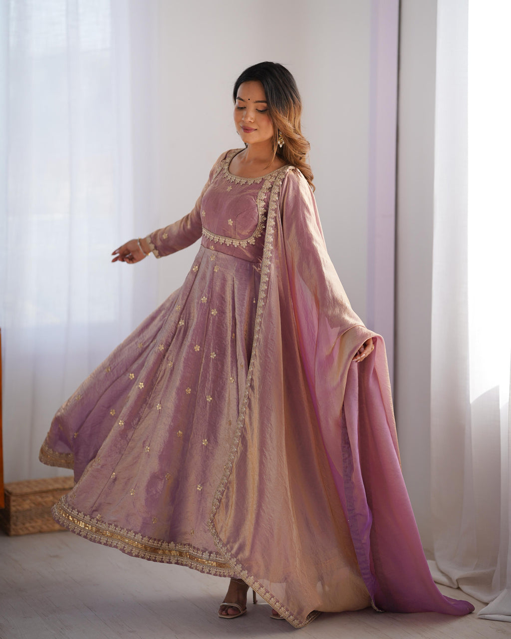 Teeya Creation Lavender Color Fendy Silk Embroidery Work Fully Stitched Gown | Grocsy