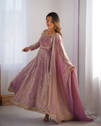 Teeya Creation Lavender Color Fendy Silk Embroidery Work Fully Stitched Gown | Grocsy