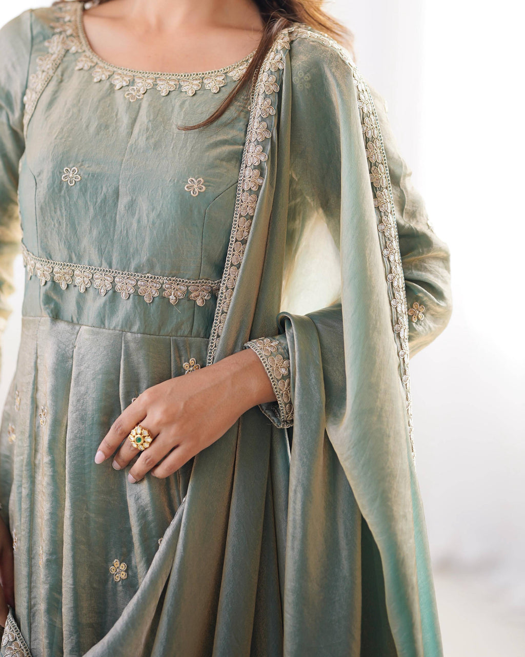 Teeya Creation Mint Green Color Fendy Silk Embroidery Work Fully Stitched Gown | Grocsy