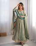Teeya Creation Mint Green Color Fendy Silk Embroidery Work Fully Stitched Gown | Grocsy