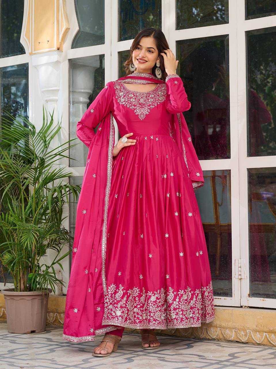 Teeya Creation Rani Color American Silk Embroidery Work Fully Stitched Gown | Grocsy