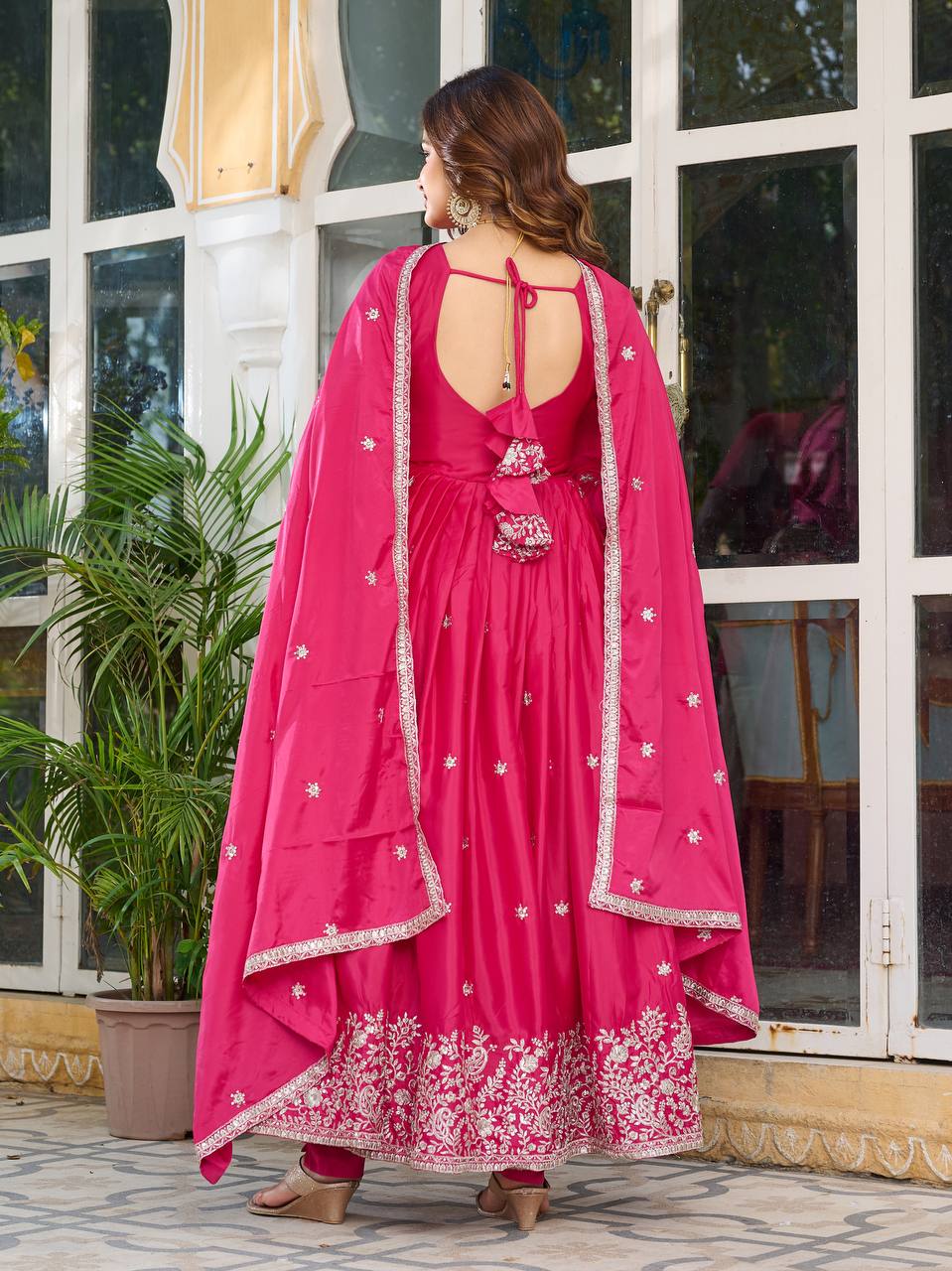 Teeya Creation Rani Color American Silk Embroidery Work Fully Stitched Gown | Grocsy