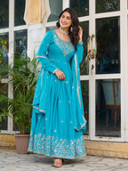 Teeya Creation Rani Color American Silk Embroidery Work Fully Stitched Gown | Grocsy
