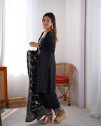 Teeya Creation Black Color Chinnon Silk Embroidery Work Fully Stitched Pakistani Suit | Grocsy