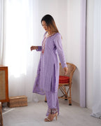 Teeya Creation Lavender Color Chinnon Silk Embroidery Work Fully Stitched Pakistani Suit | Grocsy