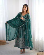 Teeya Creation Green Color Star Georgette Embroidery Work Fully Stitched Gown | Grocsy
