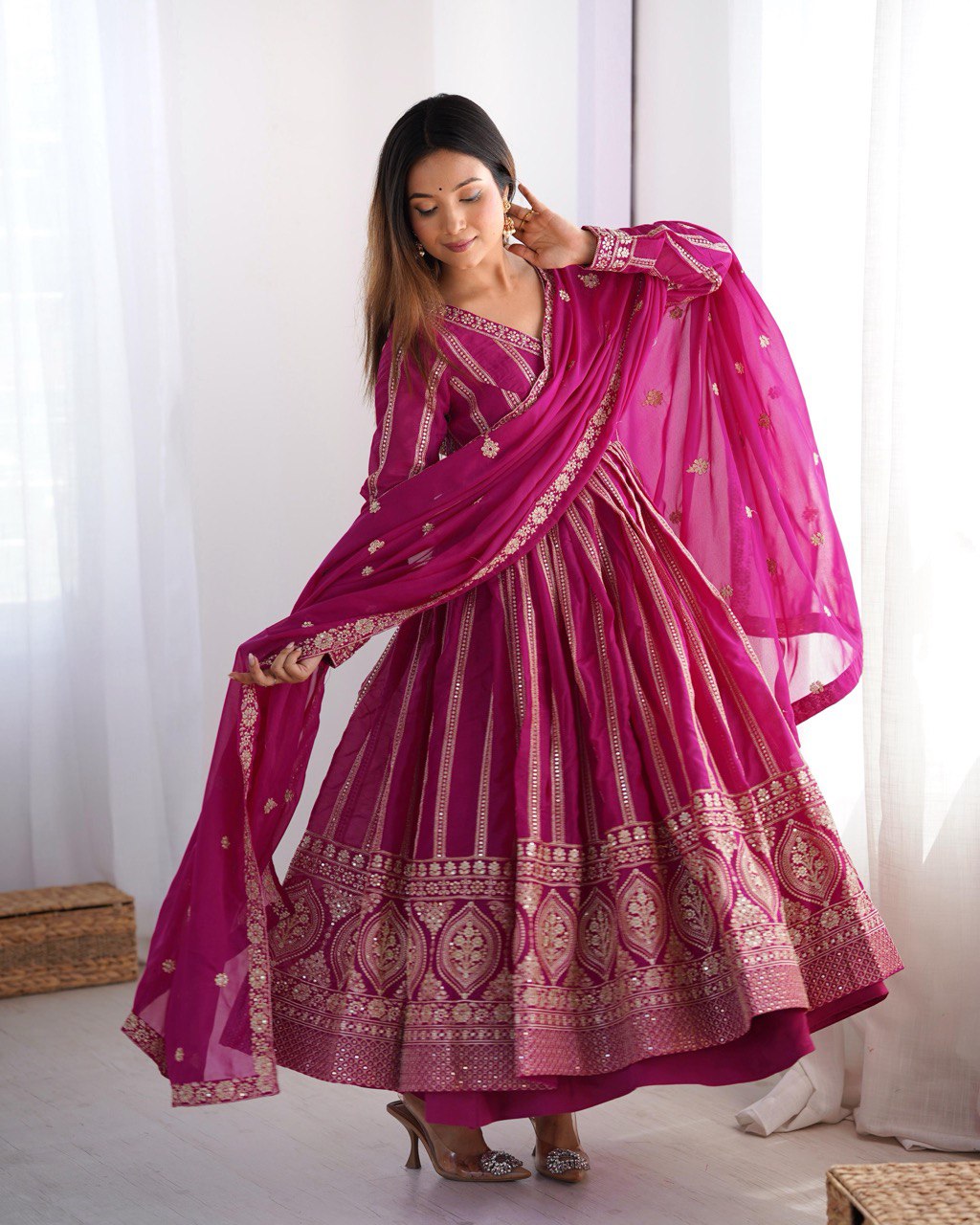 Teeya Creation Rani Color Star Georgette Embroidery Work Fully Stitched Gown | Grocsy
