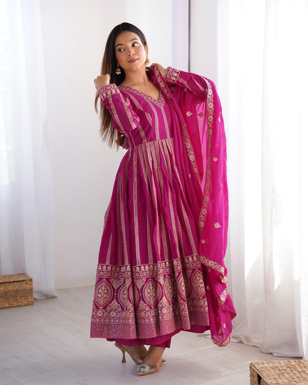Teeya Creation Rani Color Star Georgette Embroidery Work Fully Stitched Gown | Grocsy