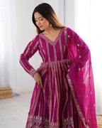 Teeya Creation Rani Color Star Georgette Embroidery Work Fully Stitched Gown | Grocsy