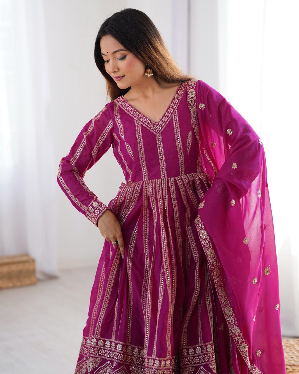 Teeya Creation Rani Color Star Georgette Embroidery Work Fully Stitched Gown | Grocsy