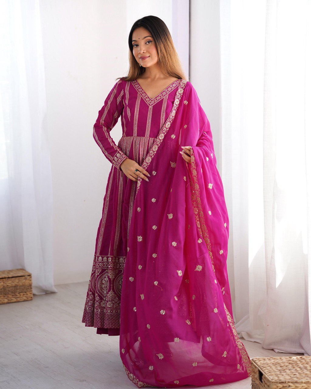 Teeya Creation Rani Color Star Georgette Embroidery Work Fully Stitched Gown | Grocsy