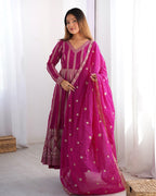 Teeya Creation Rani Color Star Georgette Embroidery Work Fully Stitched Gown | Grocsy