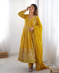 Teeya Creation Yellow Color Star Georgette Embroidery Work Fully Stitched Gown | Grocsy