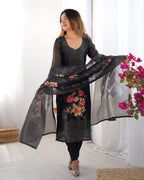 Teeya Creation Black Color Chanderi Silk Embroidery Work Fully Stitched Pakistani Suit | Grocsy