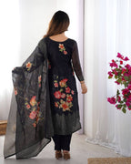 Teeya Creation Black Color Chanderi Silk Embroidery Work Fully Stitched Pakistani Suit | Grocsy