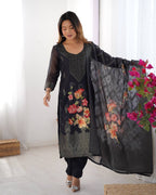 Teeya Creation Black Color Chanderi Silk Embroidery Work Fully Stitched Pakistani Suit | Grocsy
