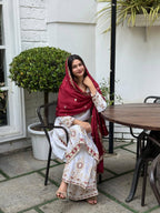 Teeya Creation White Color Chinnon Silk Embroidery Work Fully Stitched Pakistani Suit | Grocsy